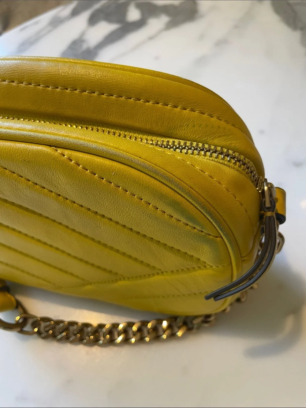 Tory Burch Kira Lemon Yellow Quilted Leather Crossbody Camera Bag